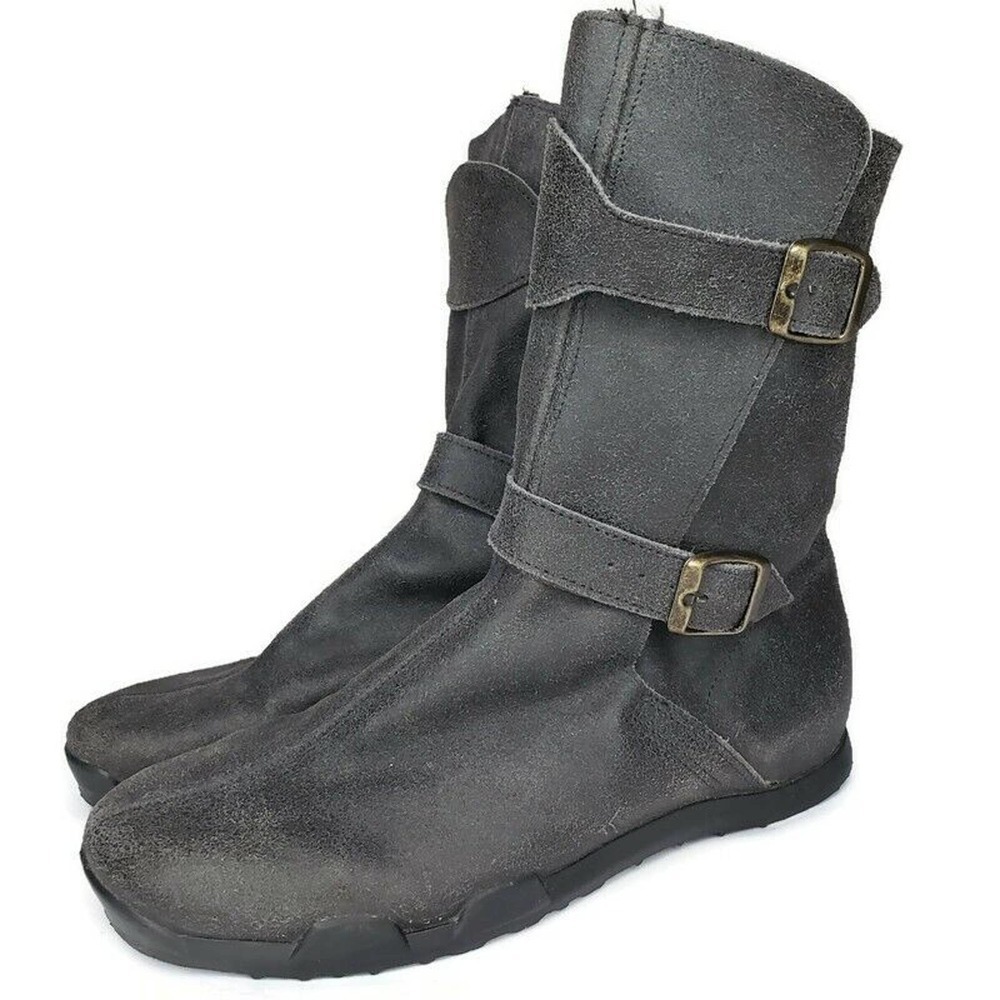 OZONE Belt Boots sz 7 M Gray Suede Leather Moto Biker Wrap Straps Made in Italy